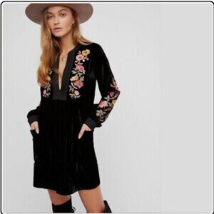 Free People Mia Velvet Embroidered Tunic Mini Dress